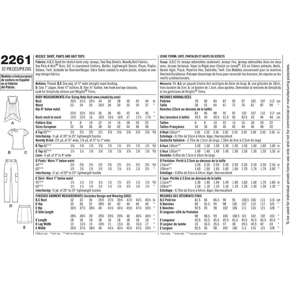 Simplicity sewing pattern